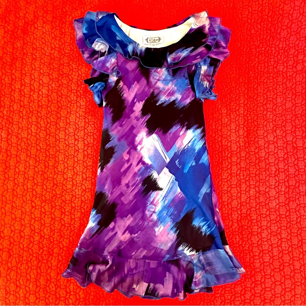 Girls Sz 12 ruffle sleeve Purple brush stroke dress the Collection by SaraSara